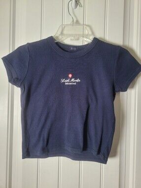 Navy Baby cropTee - Switzerland Logo.   Size S